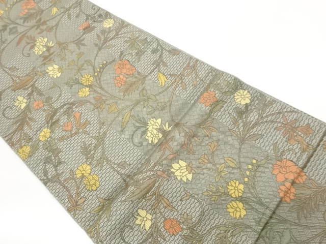JAPANESE KIMONO / CHIKUZEN HAKATA STRIPES / FLORAL ARABESQUE PATTERN W